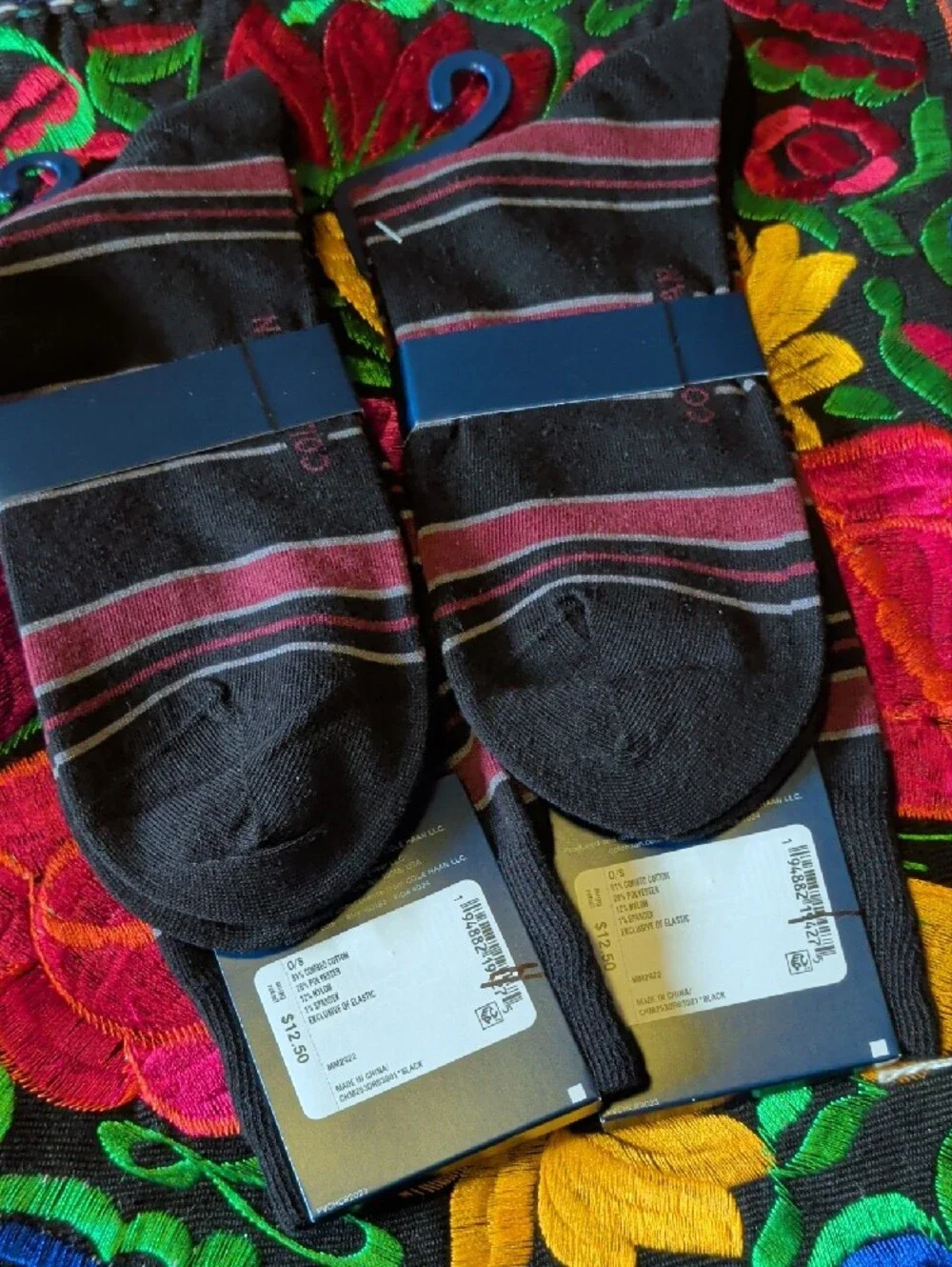 Cole Haan Black and Burgundy Striped Dress Socks